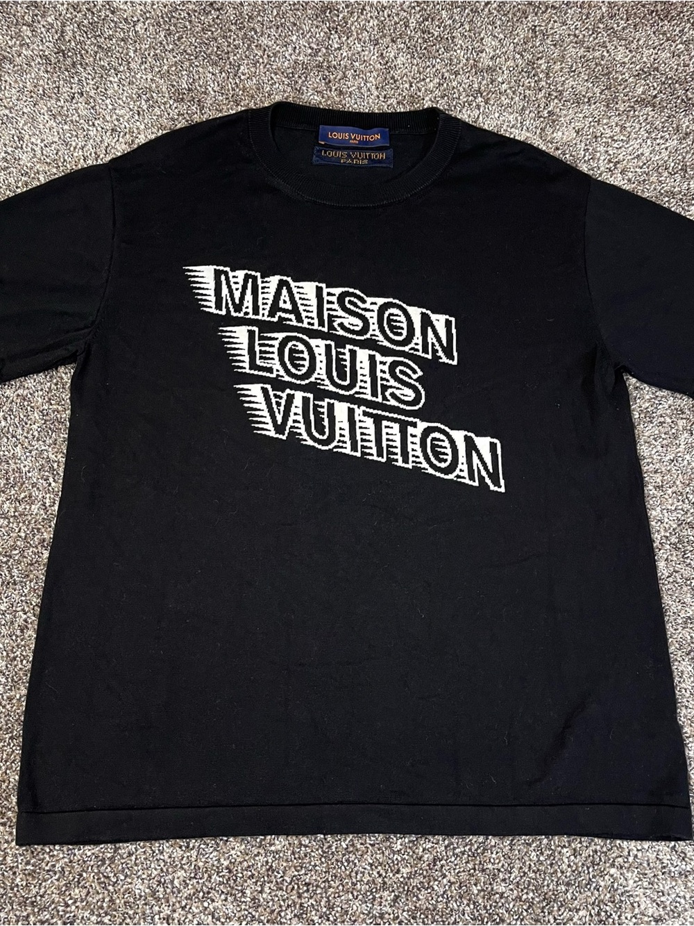 Louis Vuitton Knit Black Crewneck Tee Shirt 'Maison Louis Vuitton'